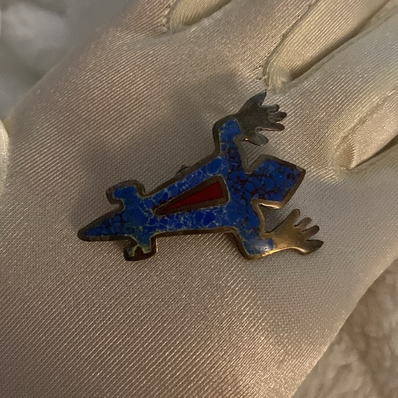 Vintage sterling silver lizard with crushed inlay pin/pendant - Picture 6 of 7